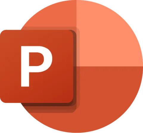 PowerPoint Logo-Orange circle with a square with the letter P in it partially covering it. 
