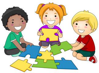 Children playing with puzzle pieces